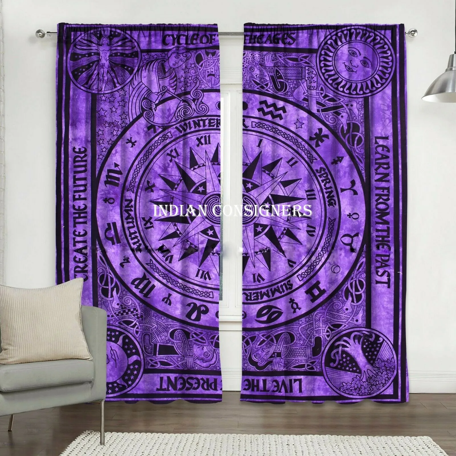 Wall Hanging Window Treatment Bohemian Handmade Multiple Color Cotton Fabric Cycle Of The Ages