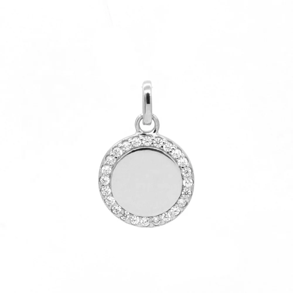 925 Sterling Silver Tiny Round Disc Crystal CZ Fashion Charm Pendant