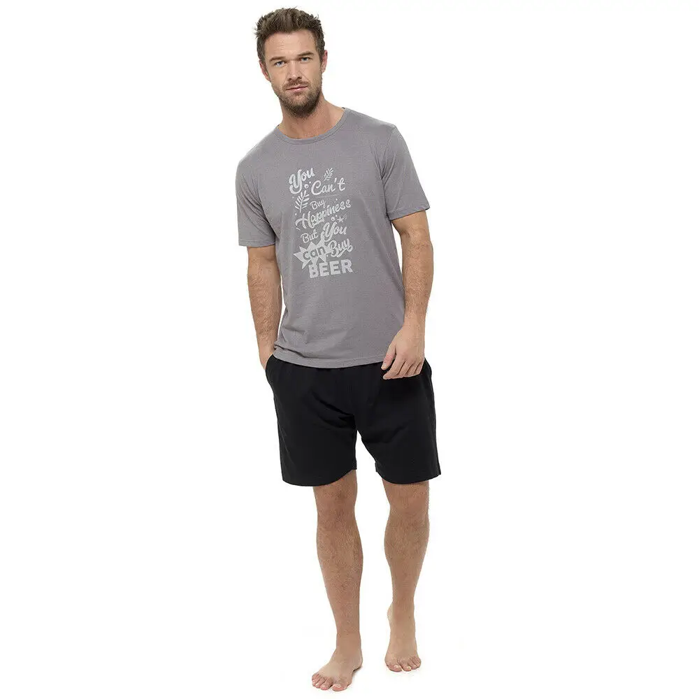 MENS SHORT PYJAMAS 2PC NIGHT WEAR T SHIRT SHORTS PRINTS M L XL XXL