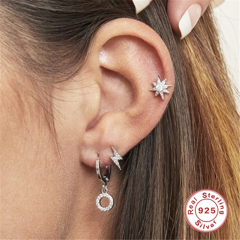 CANNER Shiny Wholesale Jewelry S925 Sterling Silver Zircon Star Piercing Earrings For Women Ladies