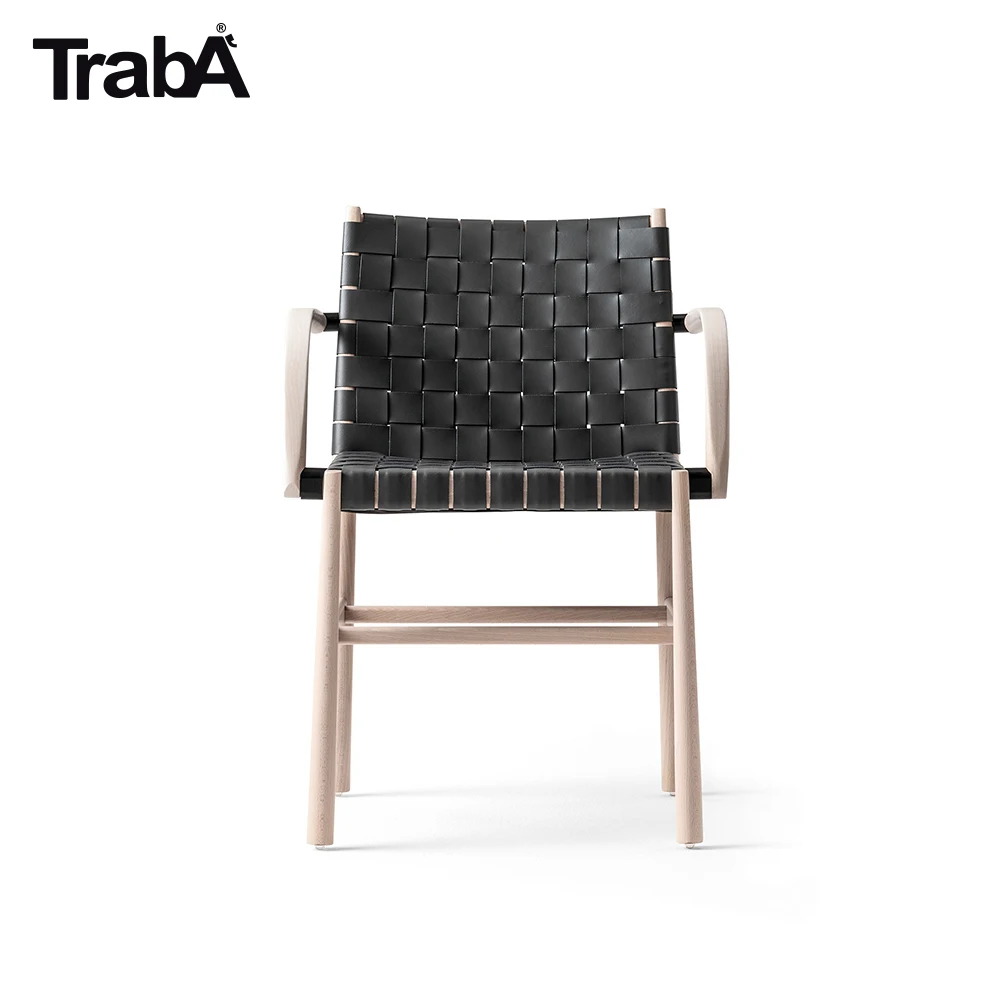 High Quality Armchair beech frame back & seat woven thick leather