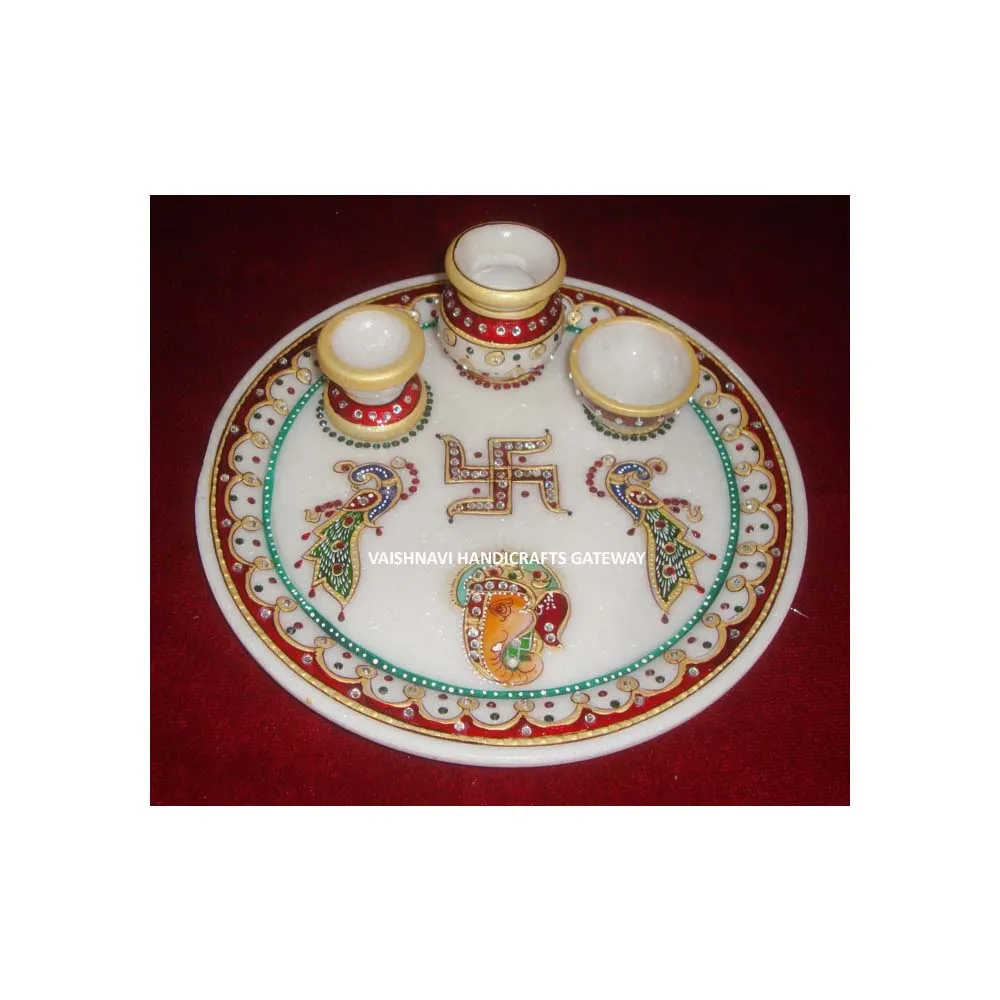 Rajasthani художественная мраморная Золотая окрашенная позолоченная тарелка для