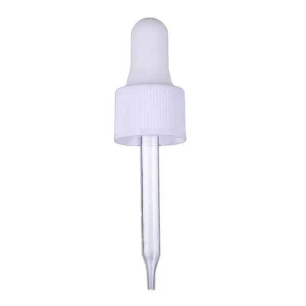 Good Selling 18/410 skincare  plastic ribbed dropper cap with tapered glass pipette for skincare