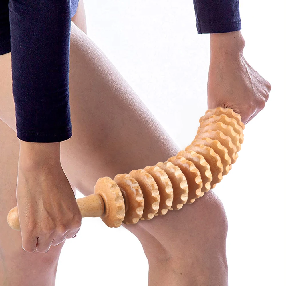 Roller Bead Back Massage Racks Handle Wood Therapy Massage Tools Set