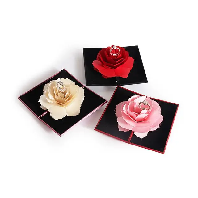 TA MINGREN Wholesale Love Propose Blume Rose Flower Pop Up Romantic Wedding Unique Jewelry Ring Box