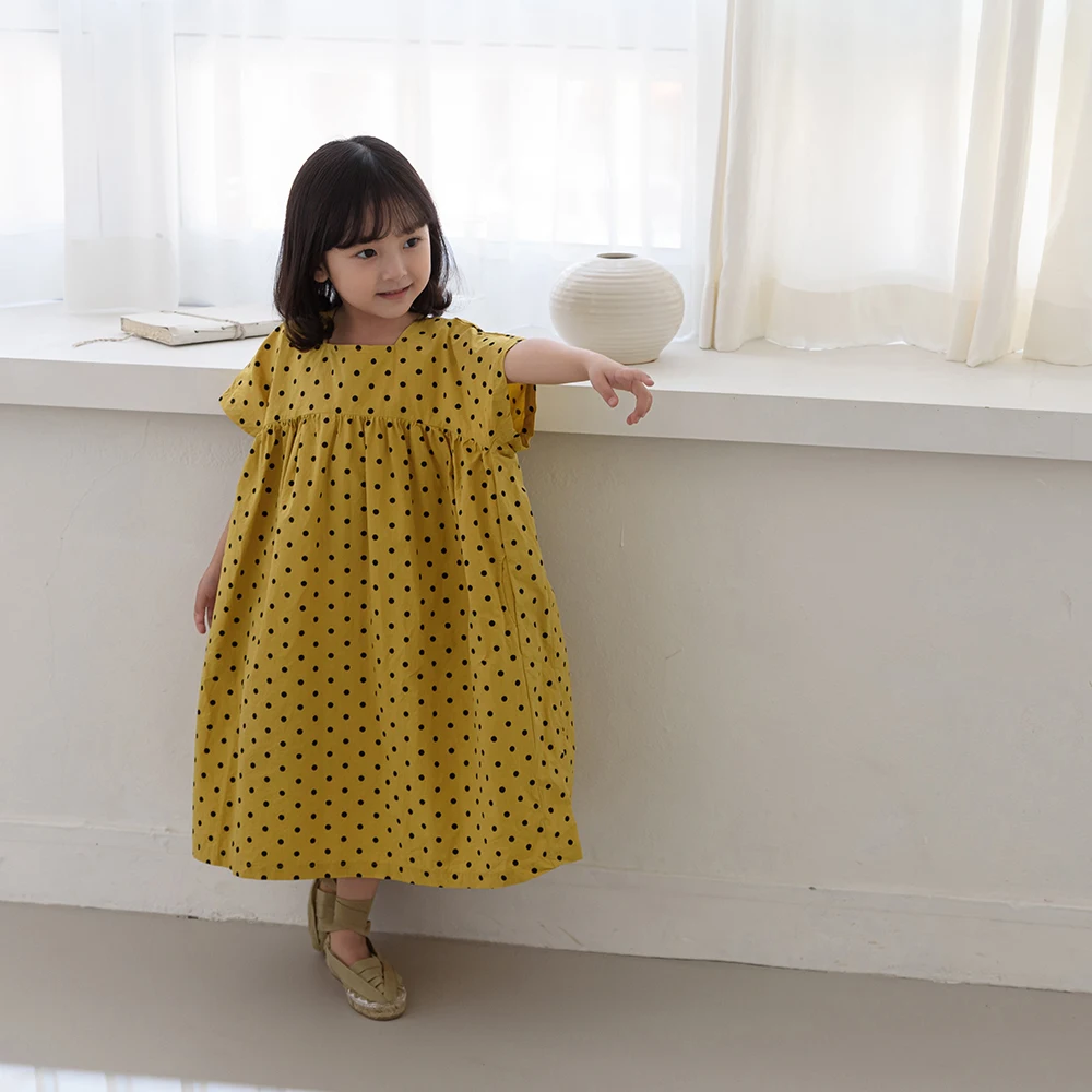 DE MARVI Kids Toddler Dot pattern Cute Short sleeve Casual Dress Korean girls dresses Wholesale Korean Manufacturer MADE IN KORE