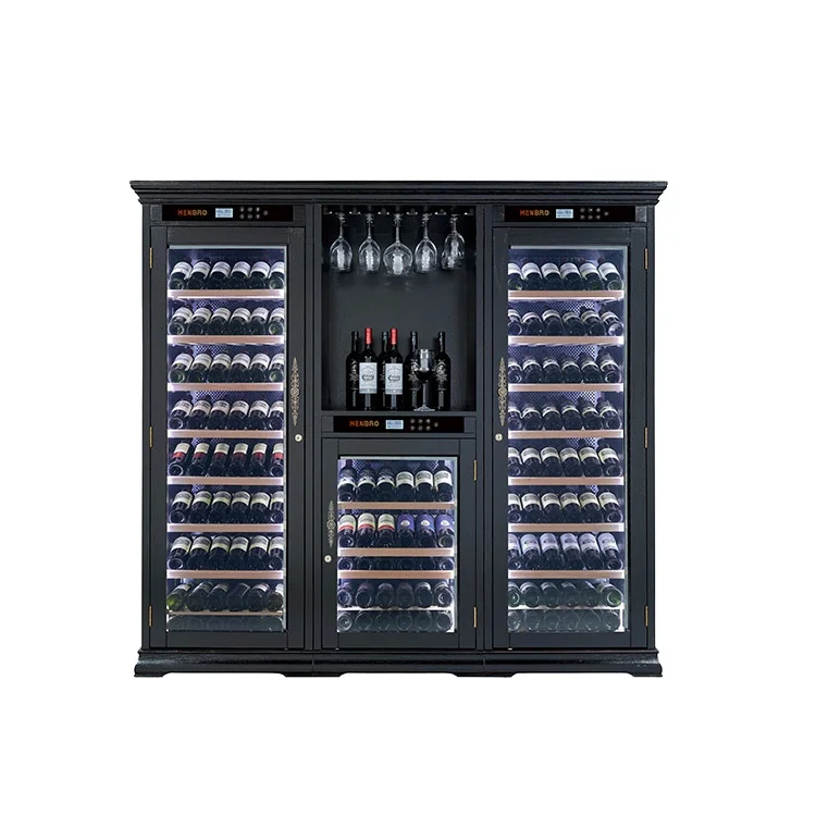 
Multi Temp Zone Oak Wood Wine Cellar with Fridge Wine Cooler Cabinet Home Bar Furniture 300 Bottle Display Rack Refrigerator 