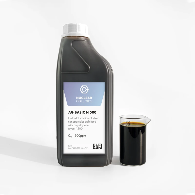 Aqueous Formula Silver Nanoparticles AG Basic N500 - PEG 1500 Stabilized, Soluble in Water & Alcohols, For Industry/Production