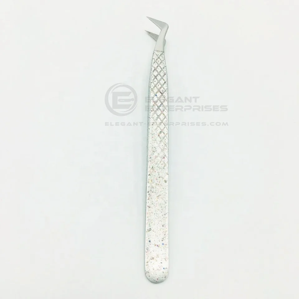Glitter Russian Volume L Type Diamond Grip Eyelash Extension Tweezers