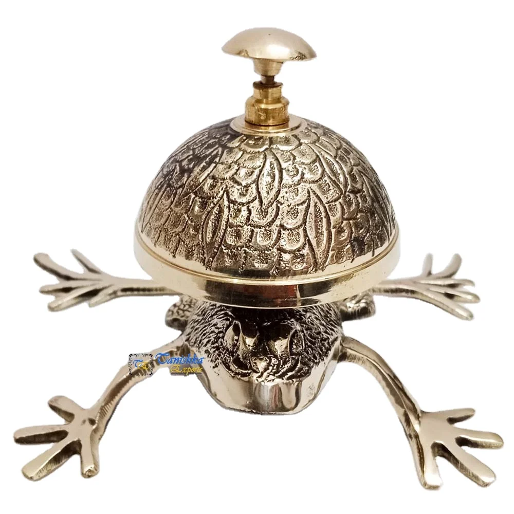 Vintage Tortoise Design Brass Hand Embossed Wireless Table Bell Ornate Counter Bell for Home Office Use Doorbell Type