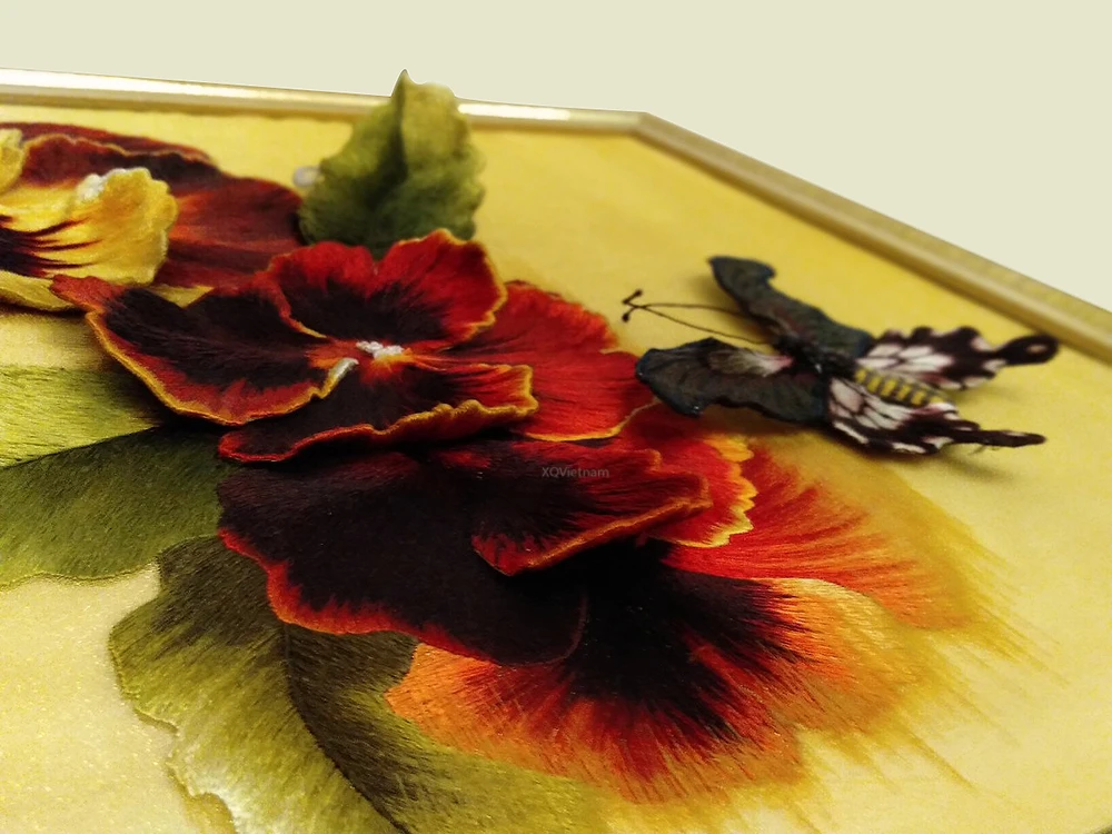 Высококачественная вышивка с изображением Анютины Цветочная живопись от поставщика из Вьетнама