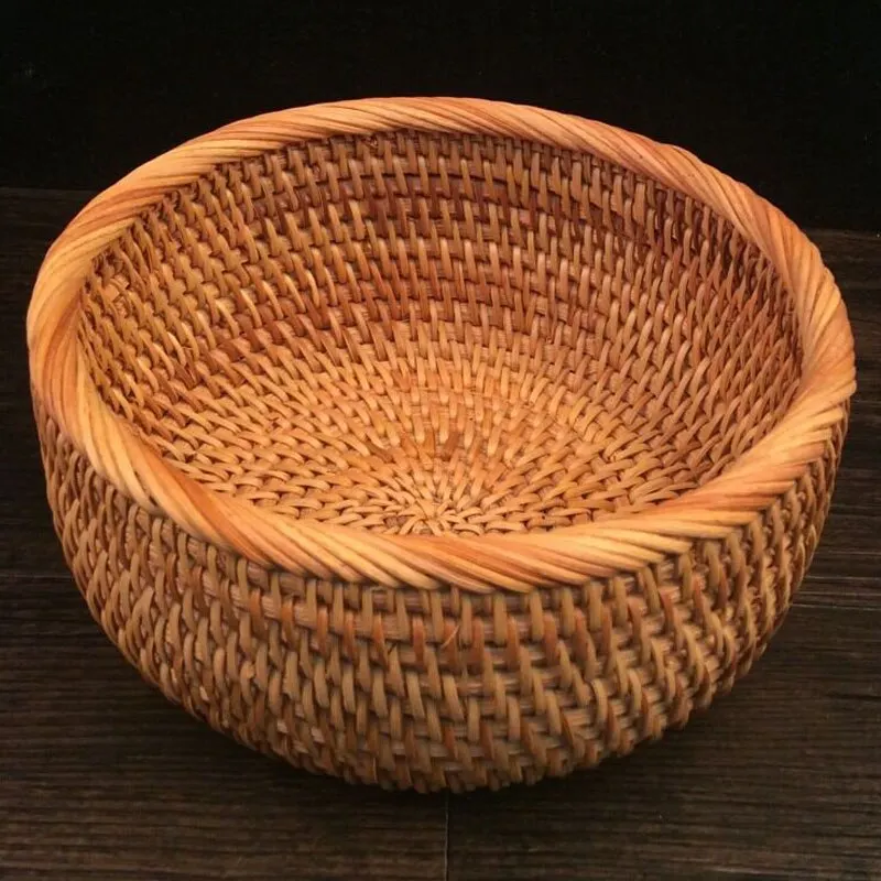 Kitchenware rattan hanging fruit basket round 3 tier hanging wicker basket rattan handmade sustainable