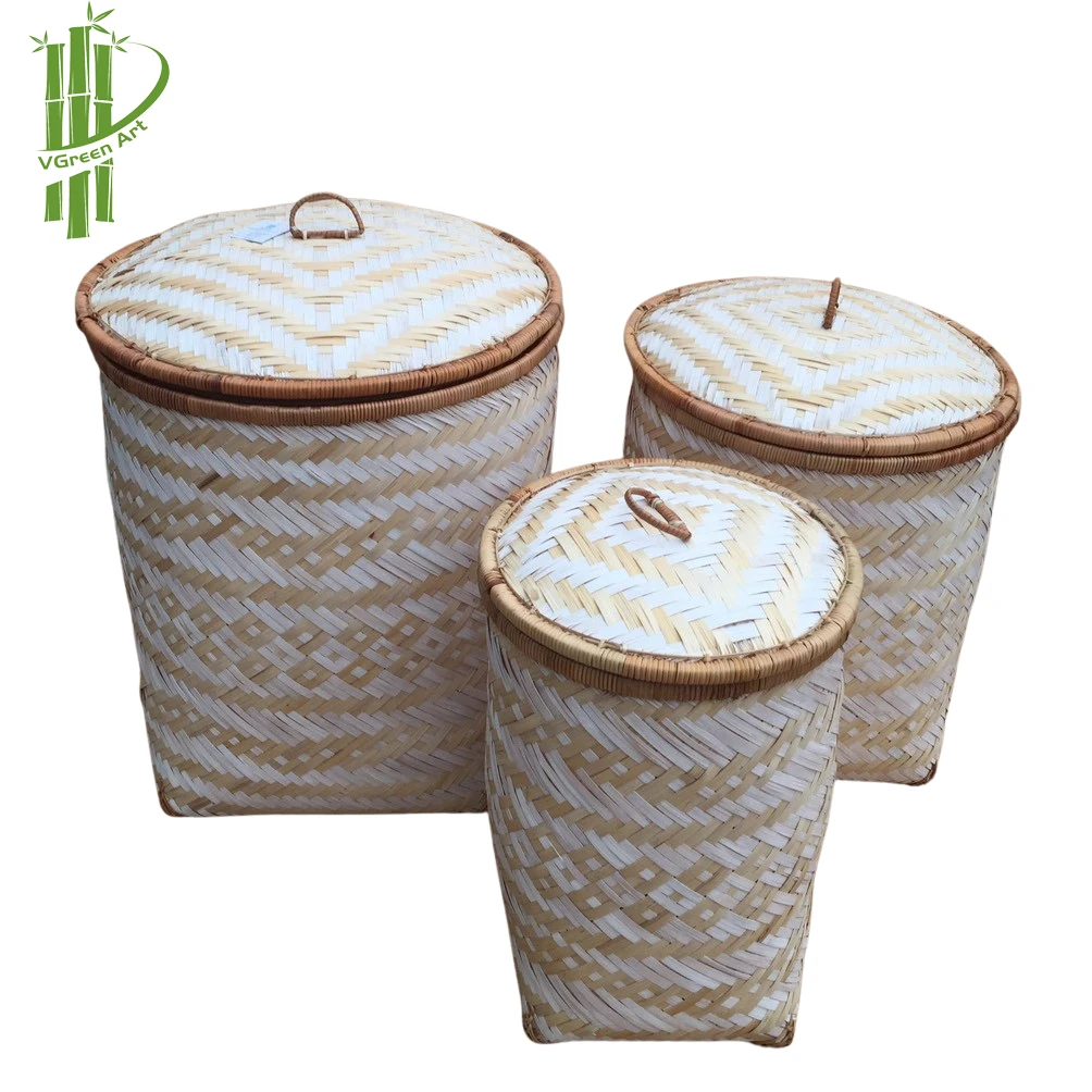 LIGHT AND DURABLE laundry basket woven bamboo baskets pattern with lid storage boxes & bins boho Home Storage & Organization