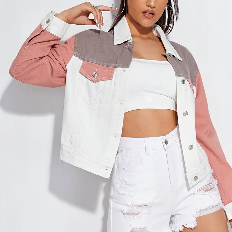 9018 Korean Patchwork Color Jean Jackets For Women