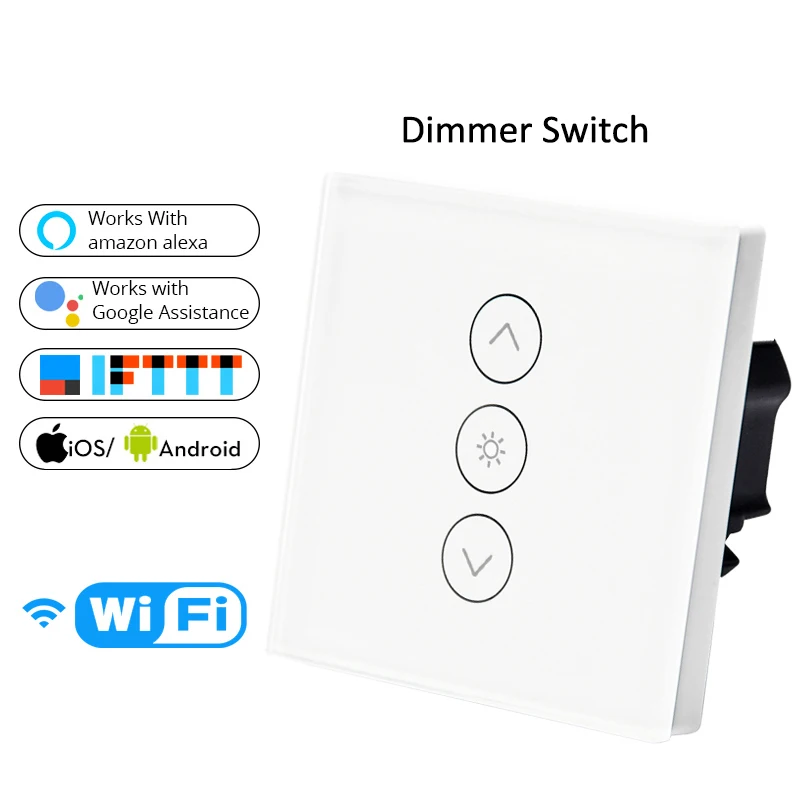 Wifi Smart Wall Touch Light Dimmer Switch 1 Gang EU/UK Standard Wireless APP Remote Control Works with Alexa Google Home