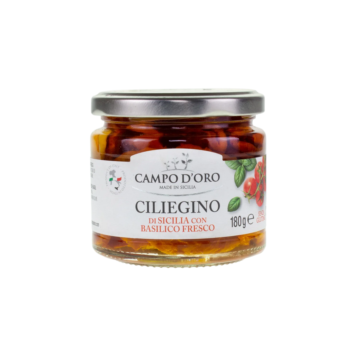 
Top Quality 180 g Sicilian Cherry Tomatoes with fresh Basil Made in Italy Authentic Natural Italian Food Sicily Farm 