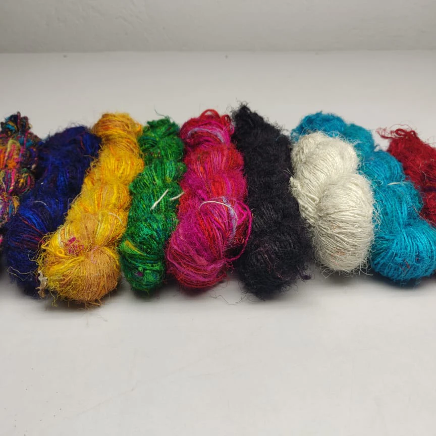 Recycle sari silk Yarn Hand made handspun sustainable yarn made from factory silk waste for knitting crochet Art and craft