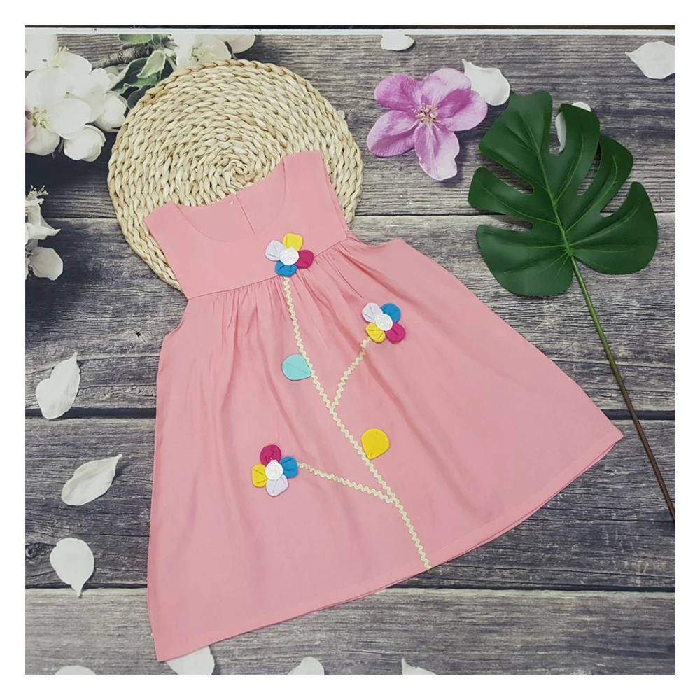 Latest hot selling baby kids girls dress Flower petals sleeveless skirt little made in Vietnam