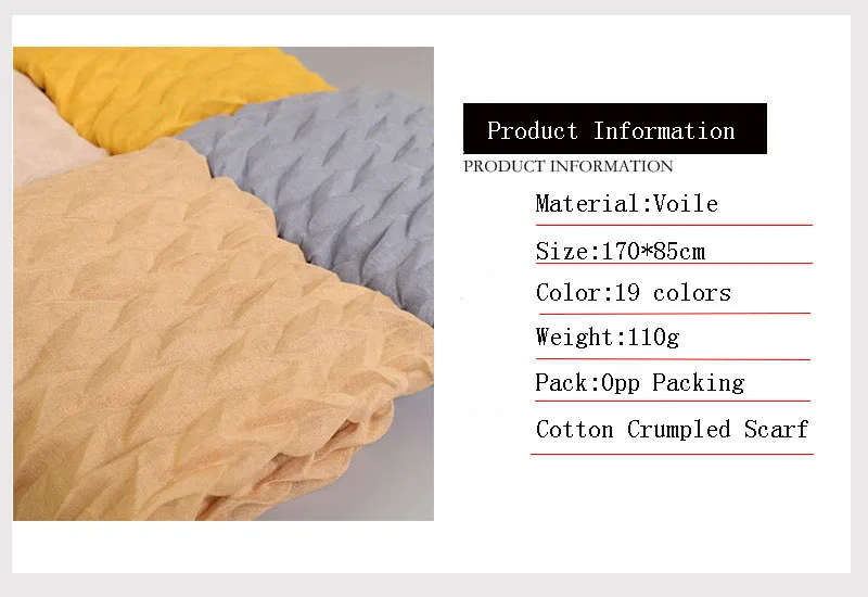 
Wholesale Women Islamic Voile Headscarf Geometric Crumpled Muslim Ladies Ethnic Long Wrinkle Hijab Scarf 