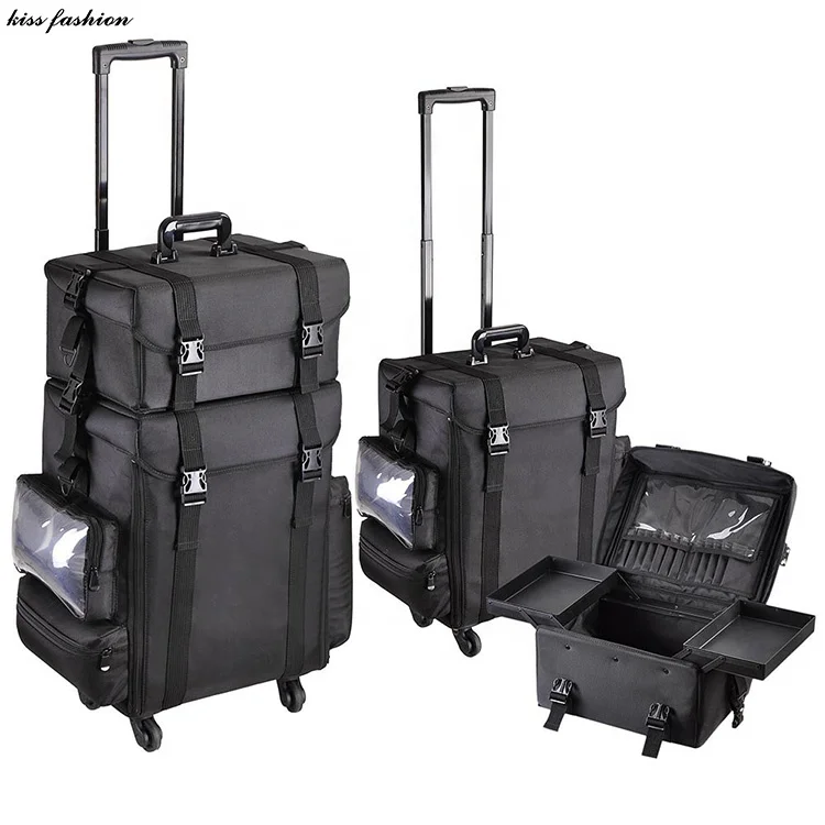 Professional Empty Artist Studio White Cosmetic Beauty makeup Organizer Box Train Case with dividers Lock Key Carrying Strap