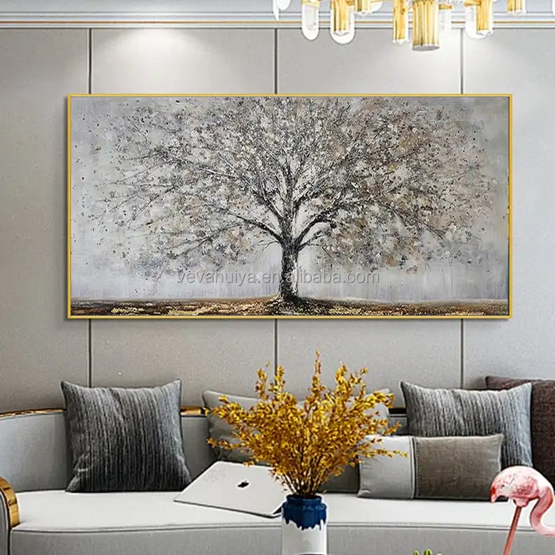 Large Original Oil Painting on Canvas Trees Painting Home Decor ,Golden BloomingTree Paint