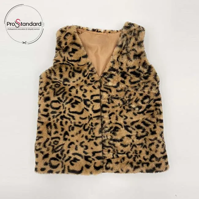 
Hot Sale Front Opening Winter Leopard Print Baby Faux Fur Vest With Lining 