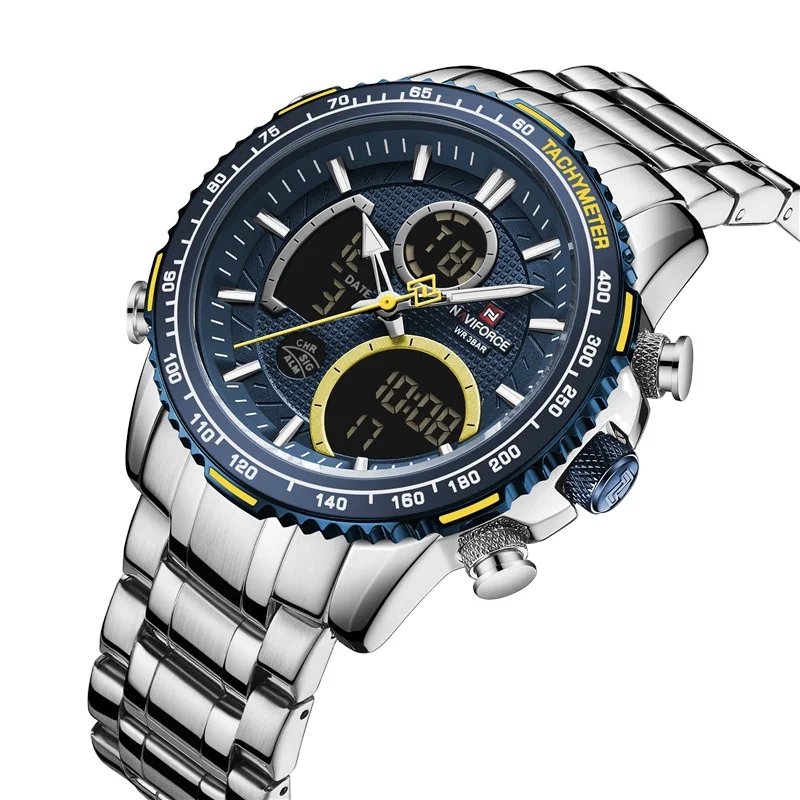 NAVIFORCE Men Watch Dual Display Blue Sport Timepiece Chronograph Quartz Wristwatch Date Male Clock Relogio Masculino NF9182