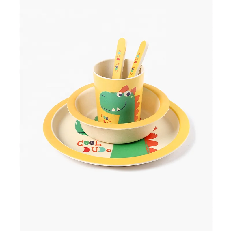 Eco friendly safe high quality kids bamboo fibre plates and bowl sets Kids Tableware set