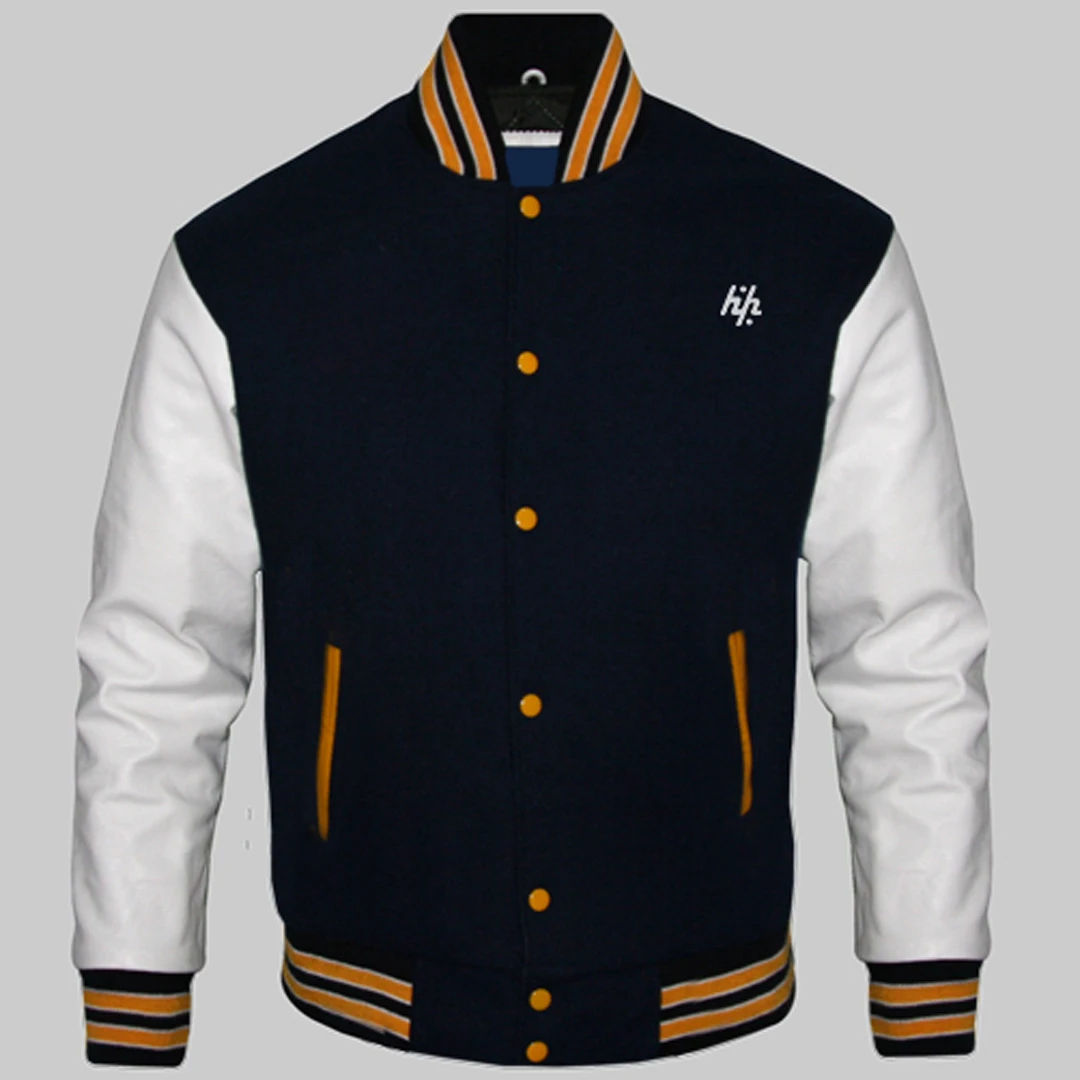 Custom New black And white Genuine Leather Sleeves In Top Grain White Varsity Jackets By Huzaifa Products