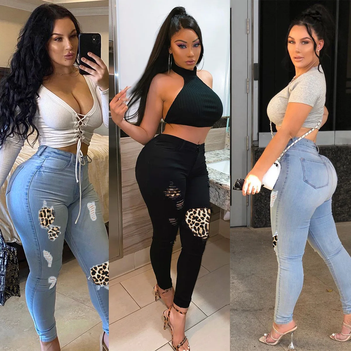 2021 New Arrival  Women Jeans Tassel Fitness Ripped Jeans Stretch Skinny Women Ladies Denim Jeans Women