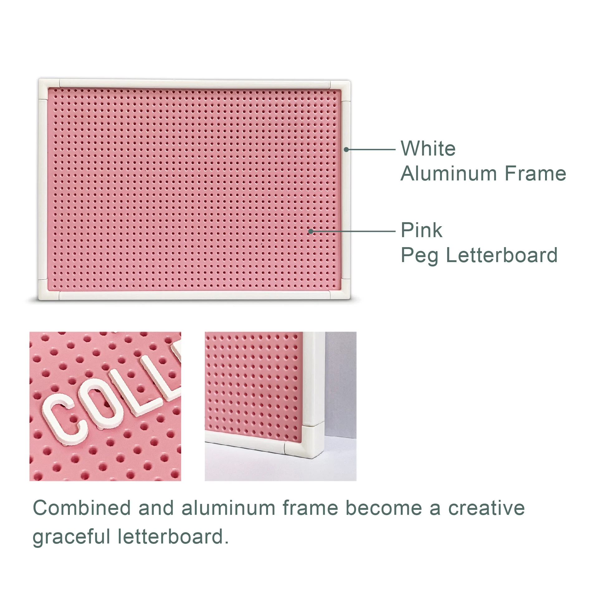 Pink message letter peg board with white aluminum frame Non-toxic