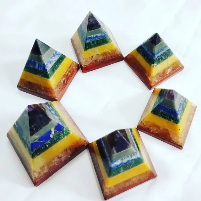 Gemstone Pyramid | Seven Chakra Layered Bonded Pyramid | Crystal Agate Pyramid For Sale