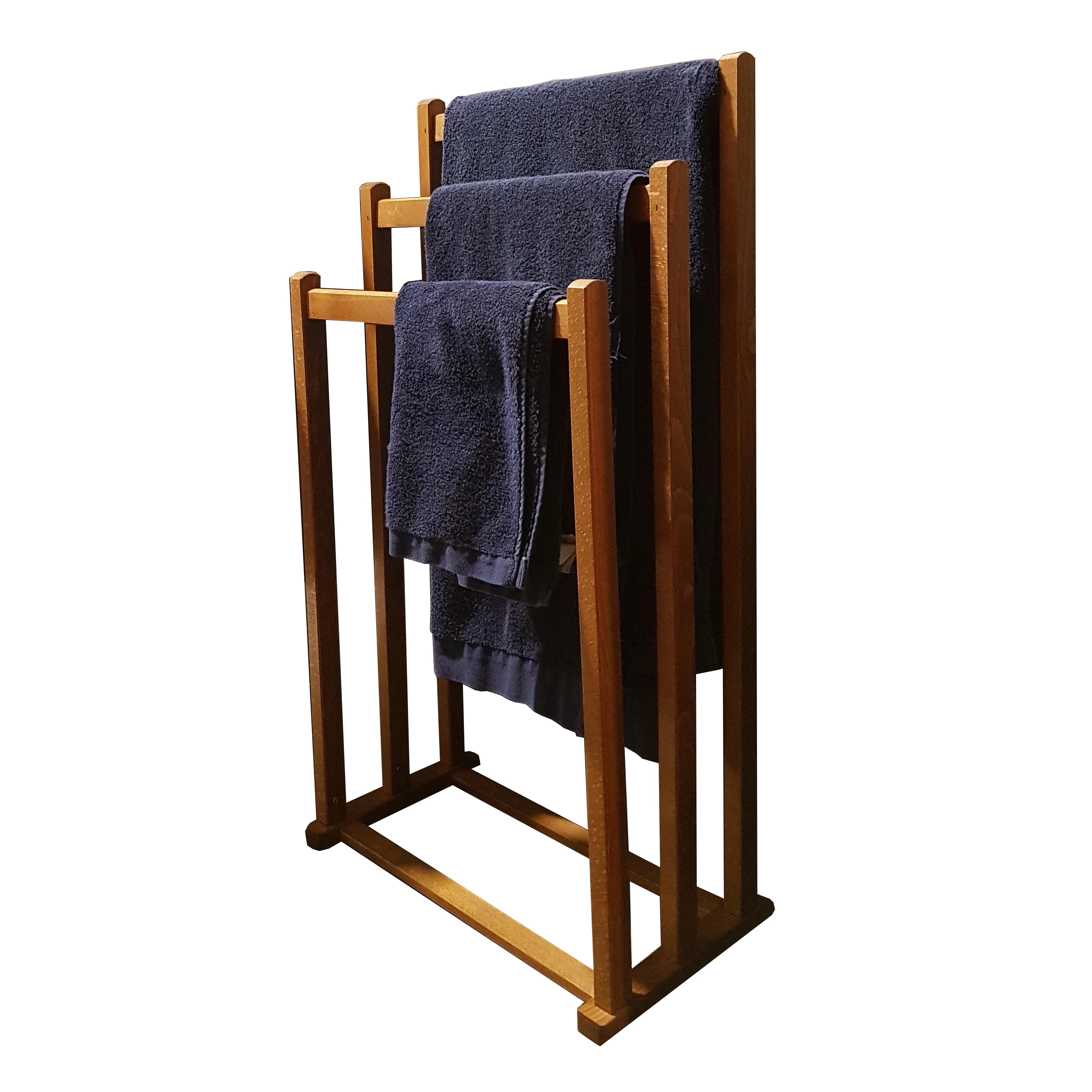High quality Made in Italy towel-rack in solid beech wood with 3 bars walnut color for bathroom free standing for drying towels