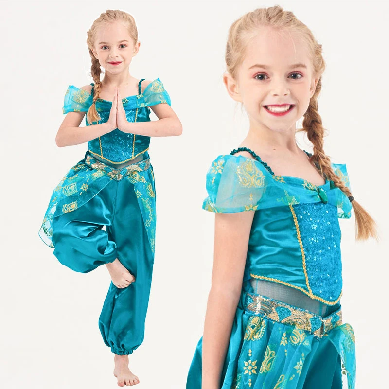 TV & Movie Costumes Girls Princess Jasmine Cosplay Children Clothes Set Themed Carnival Party Outfit Halloween Pretend Play