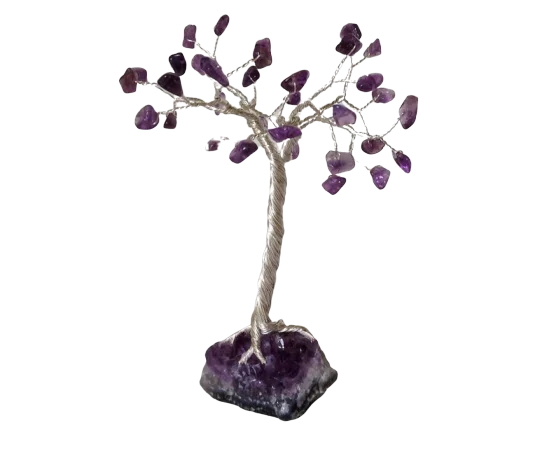 
Mini Amethyst Gemstone tree Birthstone silver plated wire tree sculpture Amethyst geode gift 