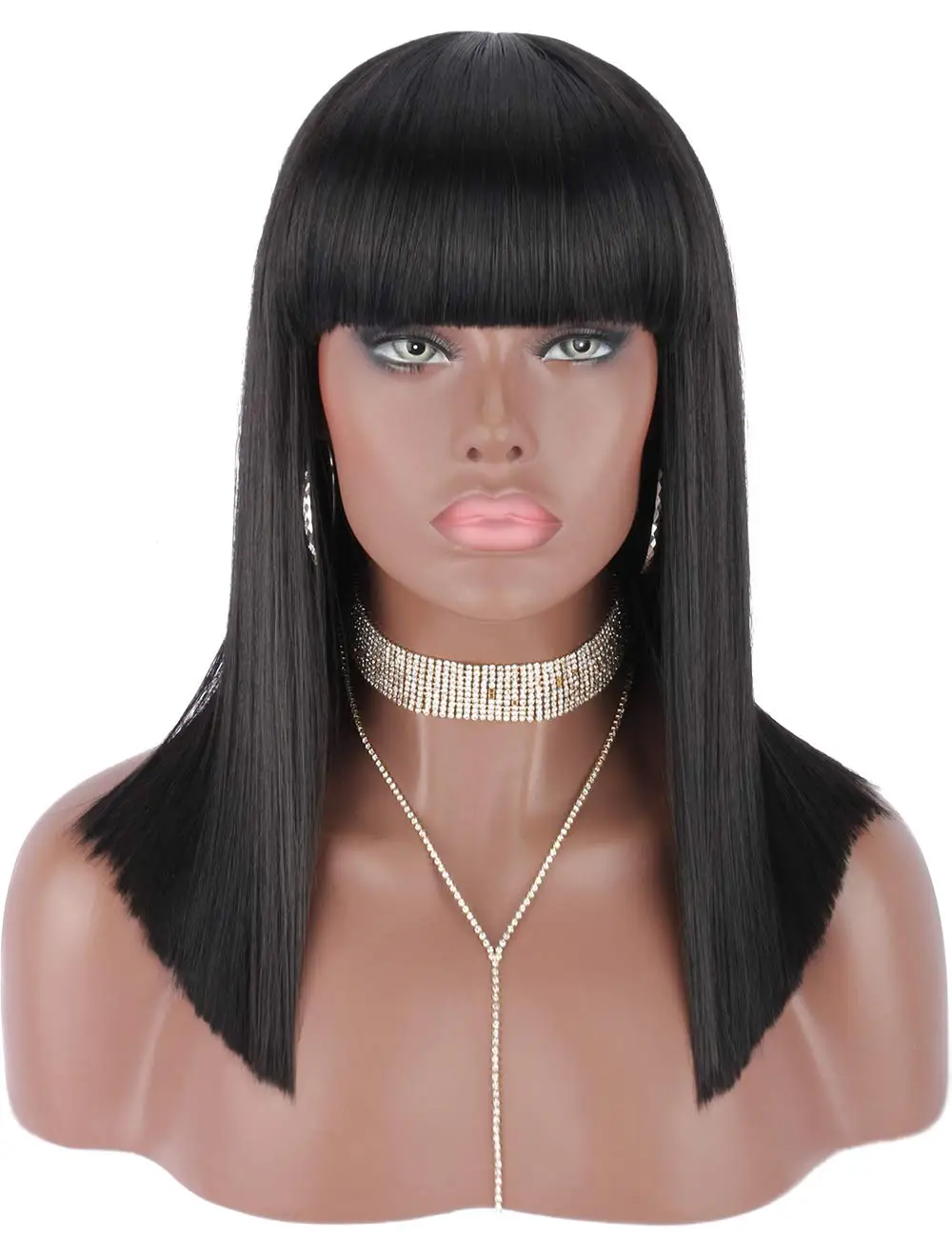 Groothandel Zwarte Lange Steil Haar Pruik Natuurlijke Goedkope Prijs Met Pony