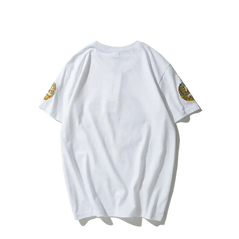 Unisex Men Summer T-Shirt Dragon Robe Embroidery Loose Cotton O-Neck Tops