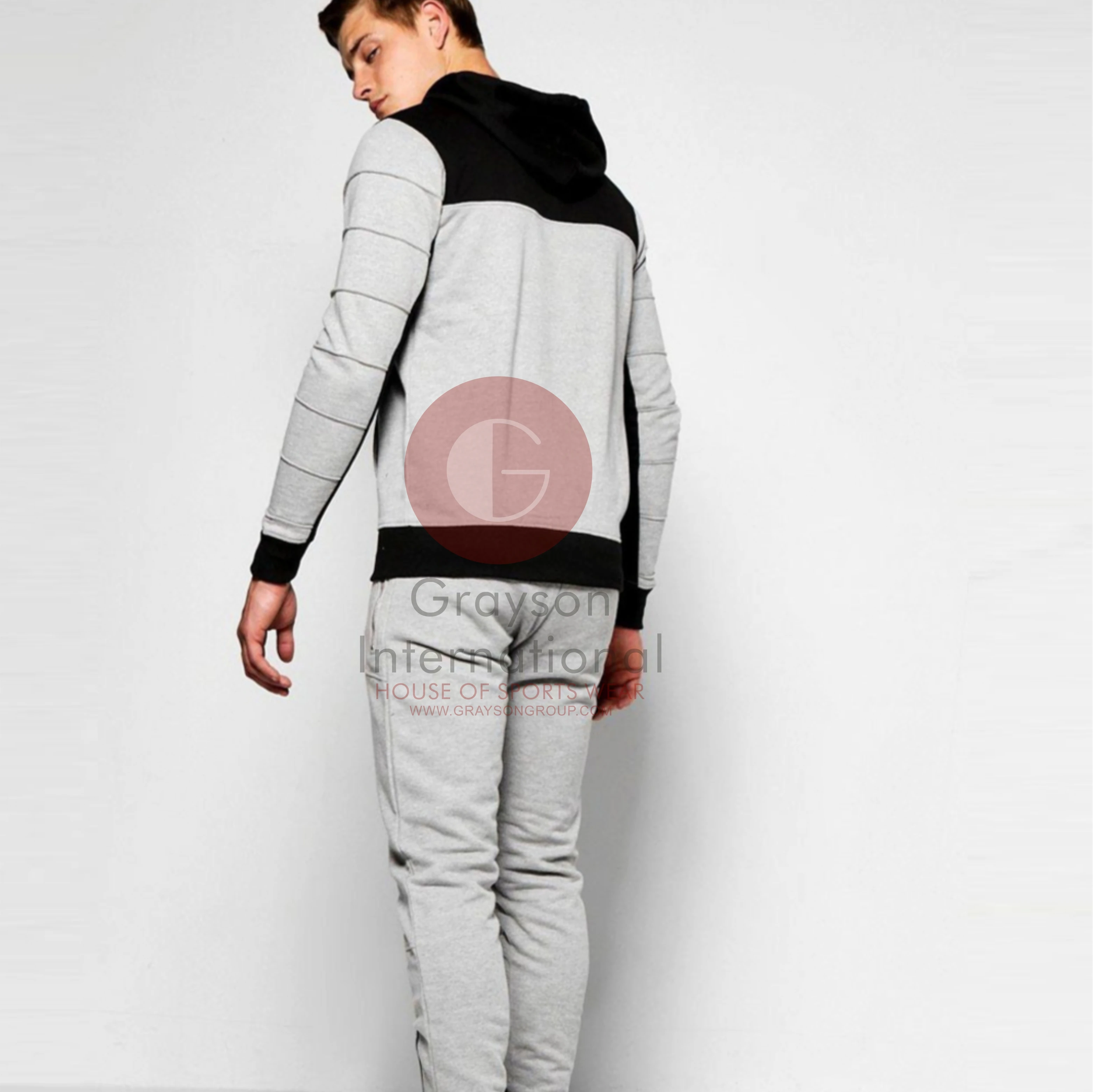 2021 Зимний новый дизайн, простой серый мужской тренировочный костюм из хлопка с флисовой подкладкой, на заказ, Grayson international