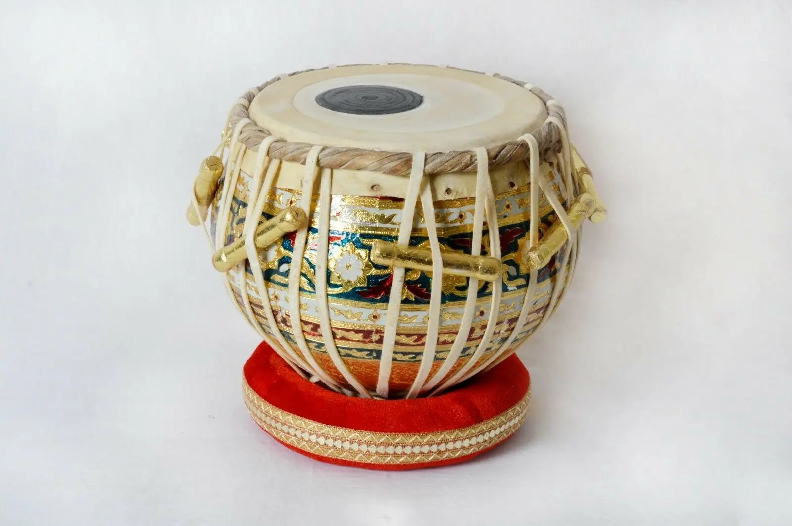 Indian Musical Instrument Tabla Meenakari Bayan, Sheesham Wood Dayan Drum Educational Meenakari Table Set Chrome Finish