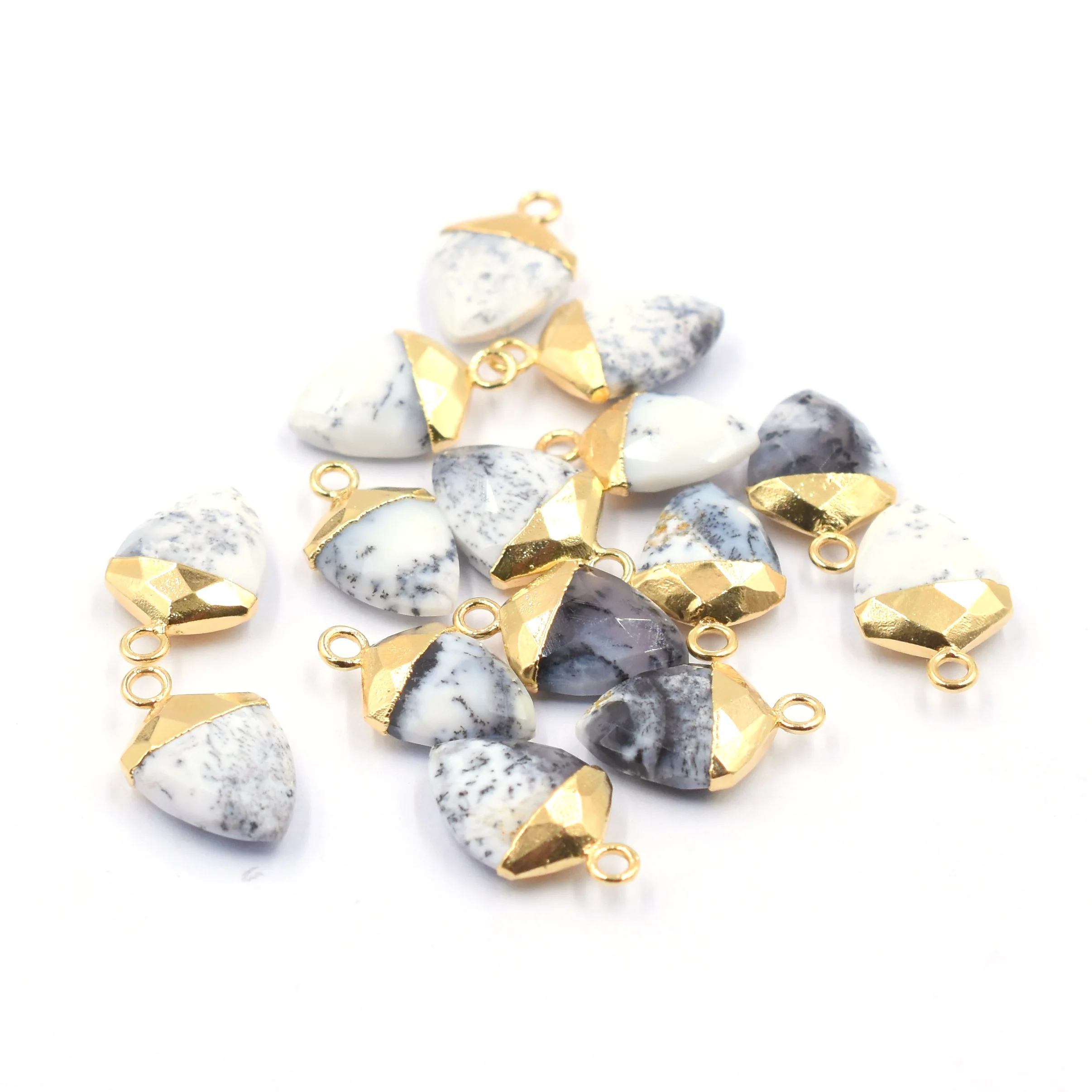 Dendritic Opal 17 To 19 MM With Bail Shield Shape Gold Plated Pendant Jewelry Making Handmade Findings