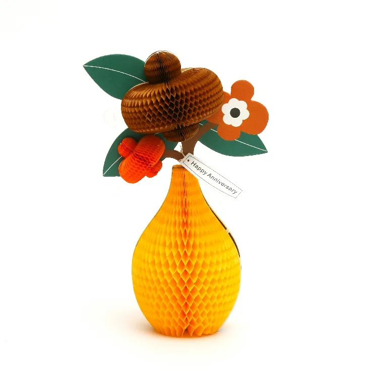 [8] Custom Honeycomb Stationery Dark Red Flower Coffee Vase Card