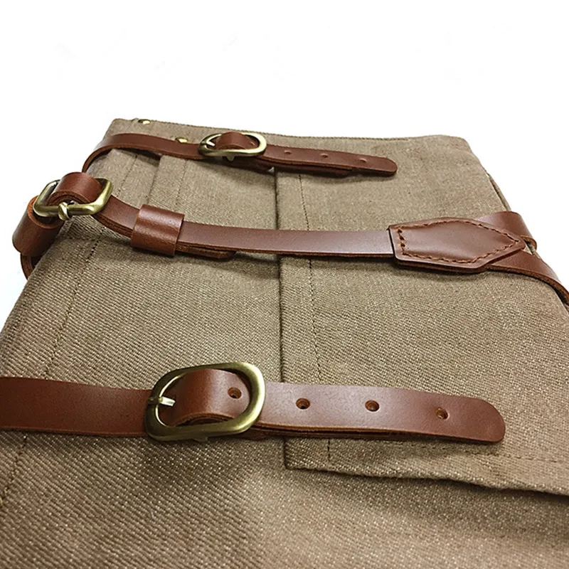 Soft leather aprons for barber salon with PU & genuine leather belts high quality hardware for bib aprons