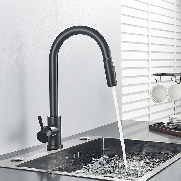 Amazon Hot Sale Sink Tap Torneira De Cozinha Black Touch Sensor Kitchen Water Faucet With Pull Down Sprayer