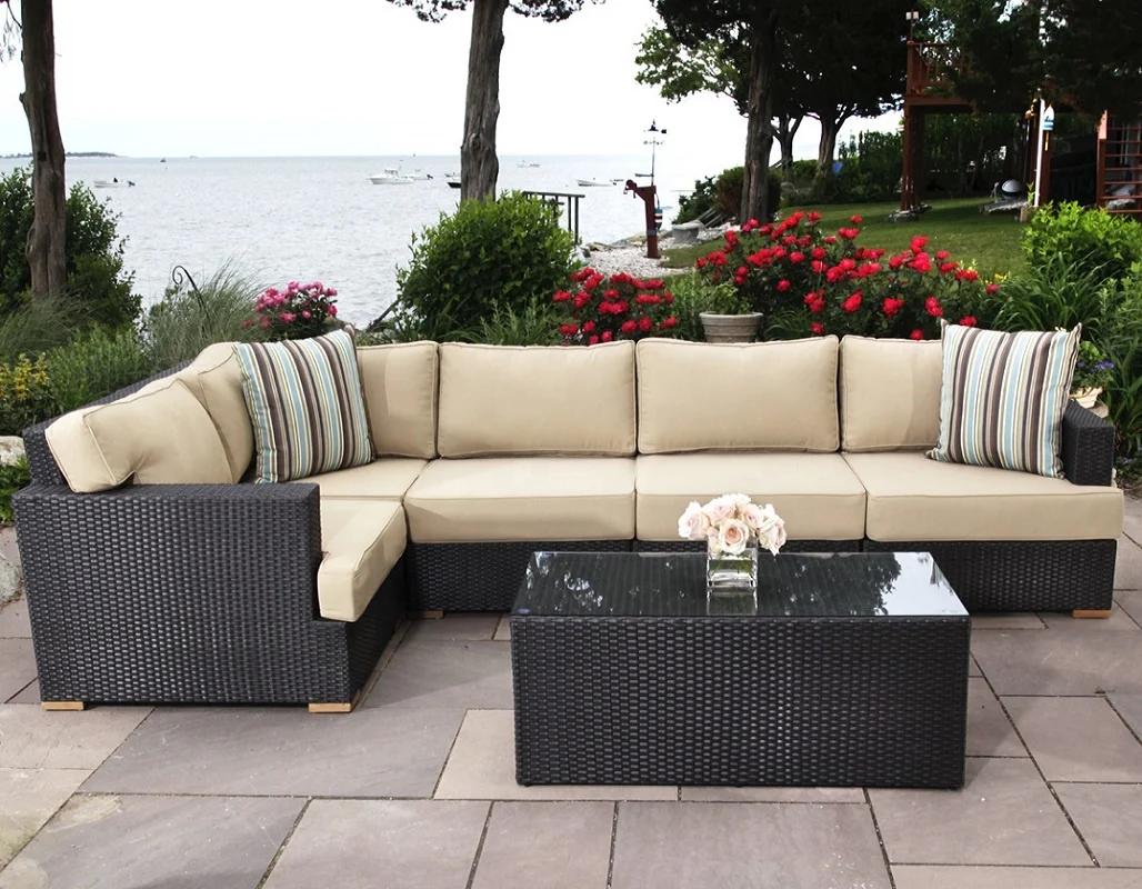 Leisure resin wicker synthetic outdoor rattan corner chaise lounger sectional combination sofa set garden patio furniture