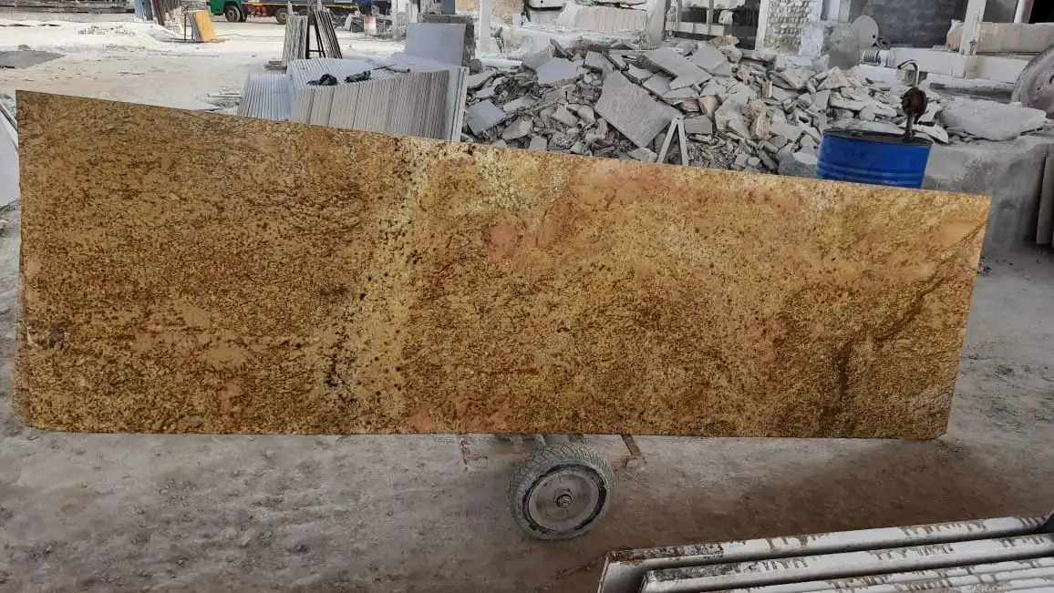 
Imperial Gold Granite cutter slab tile premium material Brushed Flamed Leather Antique Finish 