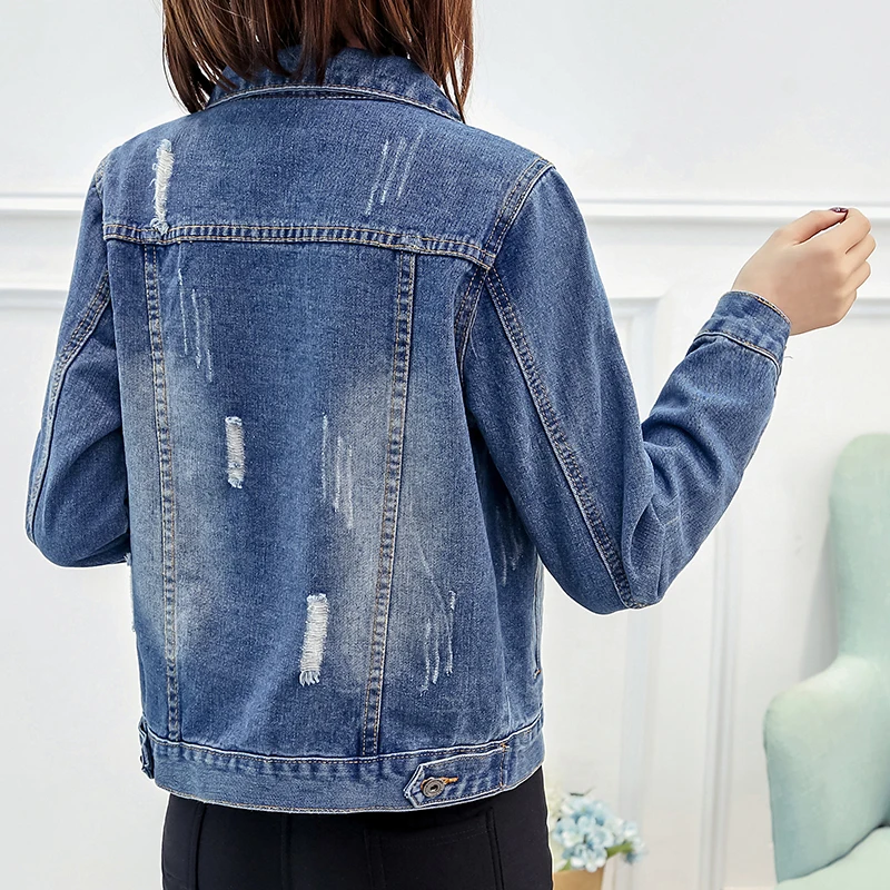 ODM Jacket Woman Fashion Denim Jacket Blue Jean Jackets Customized Embroider Pattern Short Women Skinny Mid Waist Overalls Sweet