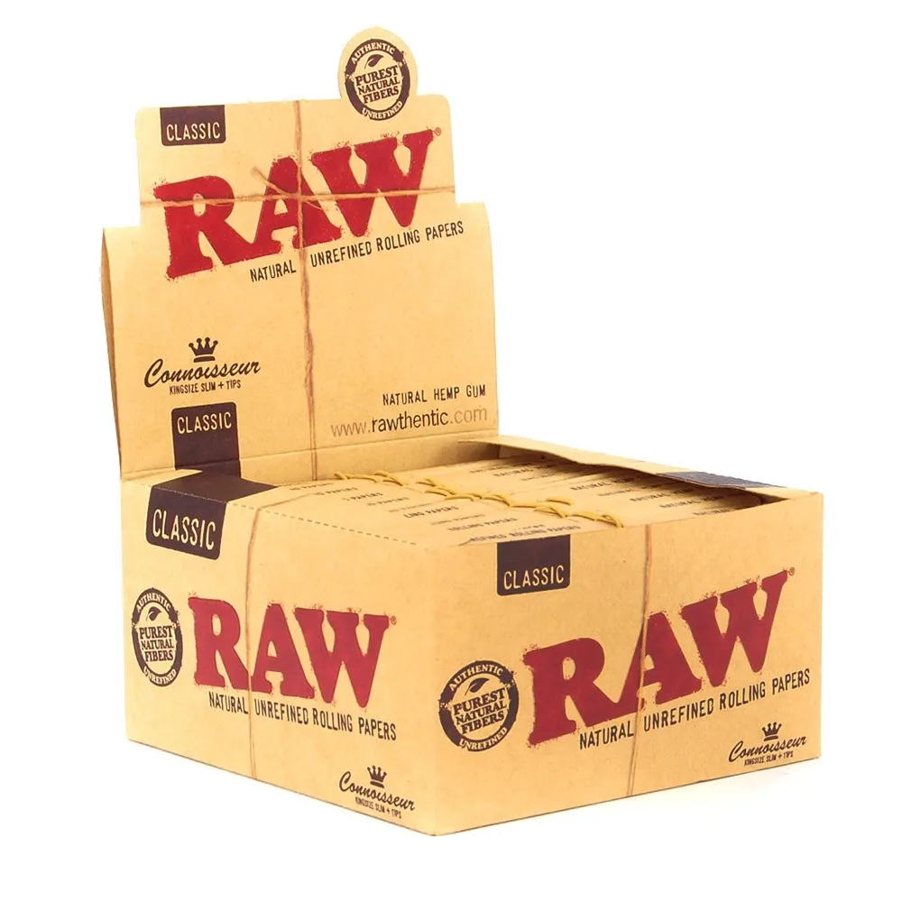
RAW CLASSIC ROLLING PAPERS KING SIZE SLIM WITH FILTER TIPS FULL BOX ORIGINAL NEW 