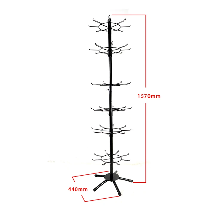 6 tiers spinner display rack rotating key chain display stand floor rack 48 hooks