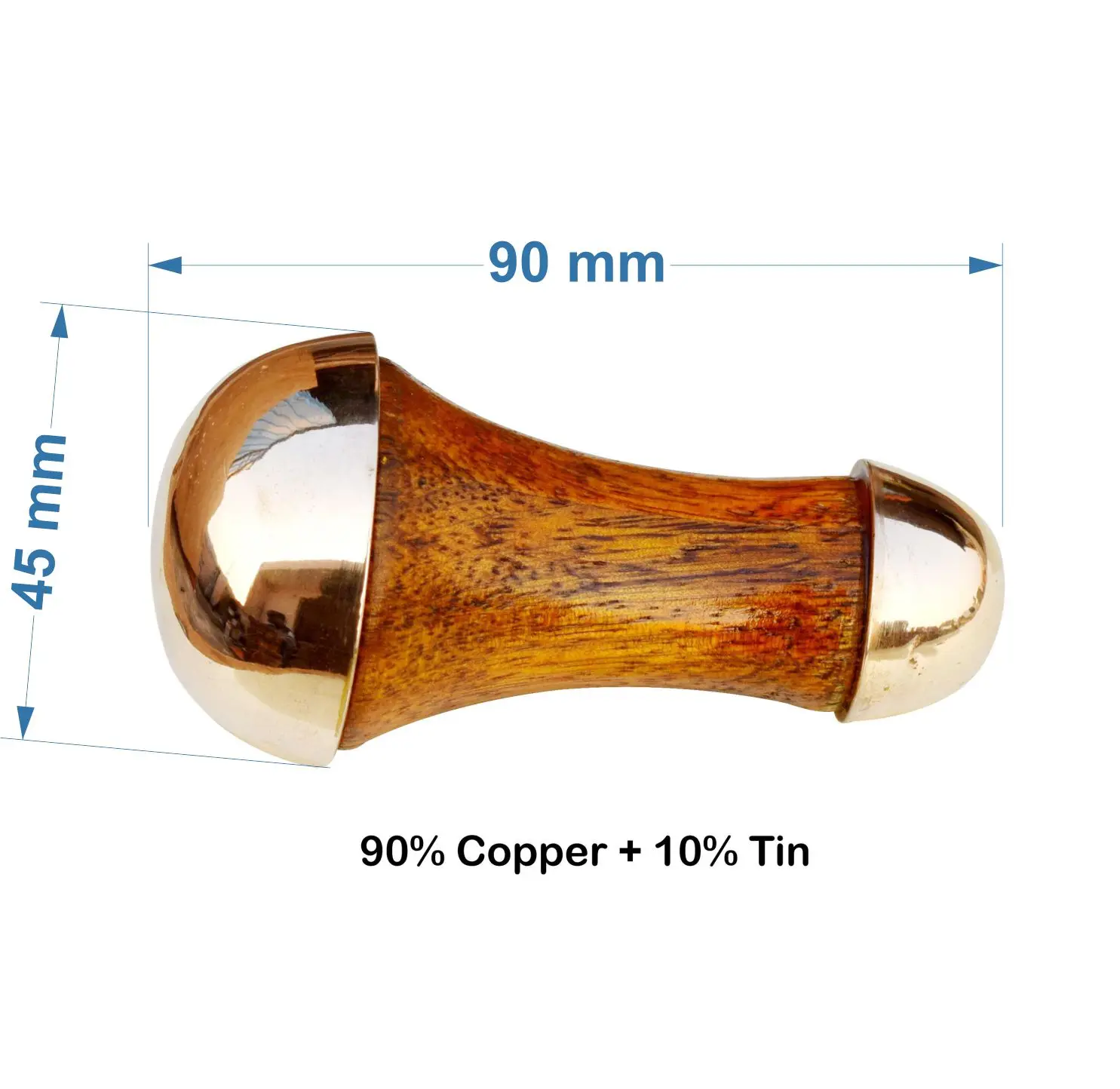 Kansa Handheld Massager with Wooden Handle 90% Copper and 10% Tin for Body and Eye Massage Metal Construction