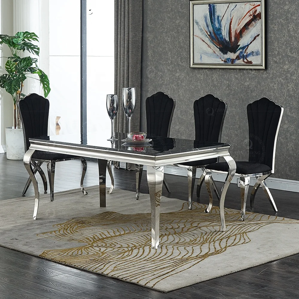 Modern luxury dining table set 6 seater stainless steel dinning table set dining room furniture